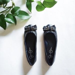 Zippered black bow flats